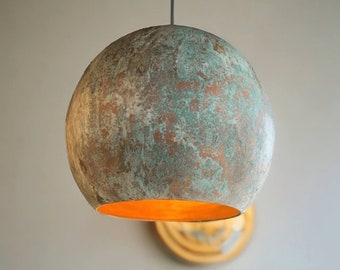 Patina Anhänger Bauernhaus Licht oxidiert, grün Patina Kupfer Anhänger Licht Küche, Patina Kupfer Anhänger Licht - Home Deco Leuchten