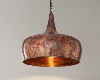 Copper Pendant Farmhouse Light, Rustic Copper Hanging Light Fixture, Oxidized Copper Ceiling Light Fixture, Copper Kitchen Island Lighting