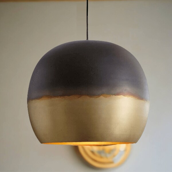 Burnished brass Pendant light, Black and Gold Pendant Light, Globe Hanging Light Fixture, Large Globe Ceiling Lamp - Home deco