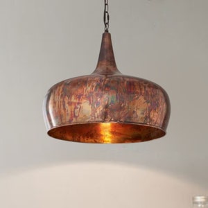 Copper Pendant Farmhouse Light, Rustic Copper Hanging Light Fixture, Oxidized Copper Ceiling Light Fixture, Copper Kitchen Island Lighting