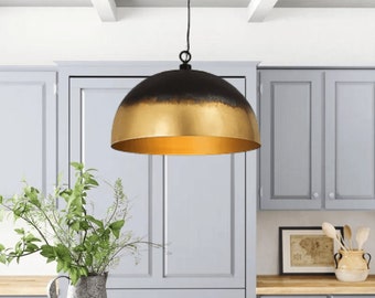 Brass dome pendant light, Farmhouse kitchen pendant light, Contemporary ceiling light, Brass ceiling lamp shade, Chandelier lighting