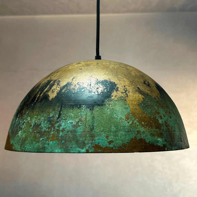 Lampade a sospensione in stile rustico per isola cucina, lampada a sospensione in rame ossidato, paralume a sospensione in rame patinato, Art Déco immagine 3