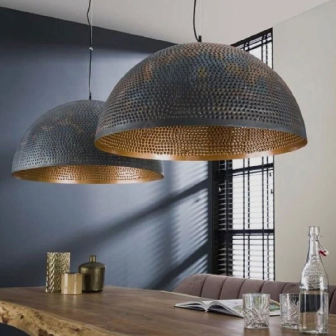 Set of 2 Black and Gold Pendant Light, Black Ceiling Lamp Shades ...
