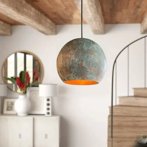 Patina Pendant Farmhouse Light Oxidized, Green Patina Copper Pendant Light Kitchen, Patina Copper Pendant Light Home Deco Lights zdjęcie 7