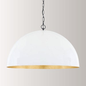 White pendant light - Modern kitchen island ceiling light - white and gold dome Pendant Light Kitchen - white hanging lamp with chain