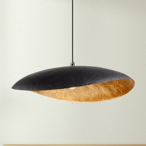 Black and Brass Pendant Light, Hammered brass leaf pendant light, brass ceiling lamp shade, Brass leaf pendant light - Modern ceiling light