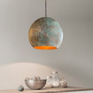 Patina Pendant Farmhouse Light Oxidized, Green Patina Copper Pendant Light Kitchen, Patina Copper Pendant Light Home Deco Lights zdjęcie 4