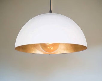 White And Gold Pendant Light, Modern White Light Fixture, Dome Pendant Light Kitchen, White Dome Chandelier - Home Deco Light