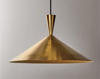 Polished brass pendant light - Modern gold pendant light - Cone shaped ceiling light - Kitchen island lighting fixture