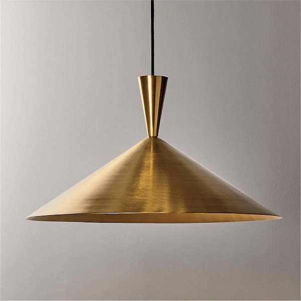 Lampada a sospensione in ottone lucido - Lampada a sospensione moderna in oro - Plafoniera a forma di cono - Apparecchio di illuminazione per isola cucina