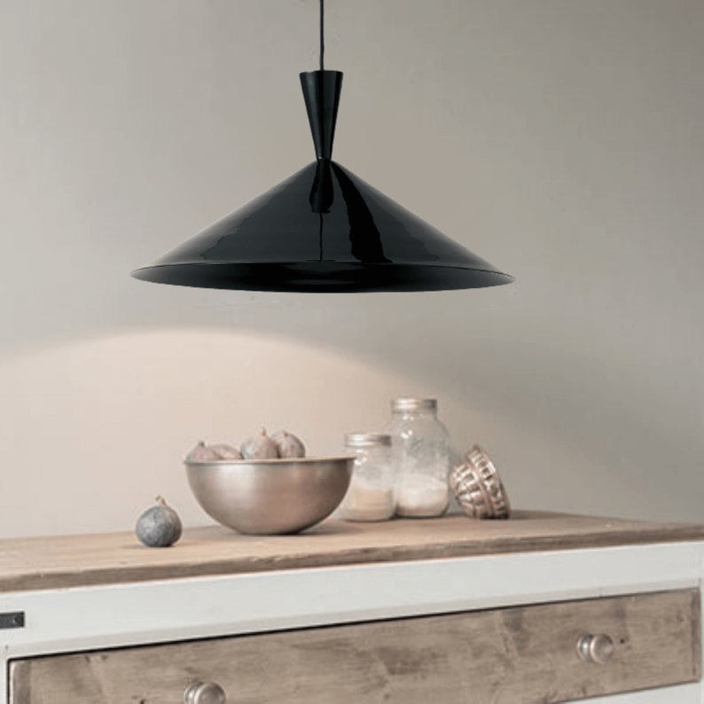 Modern black pendant light Black light fixture Black pendant light kitchen Cone-shaped black ceiling light image 2