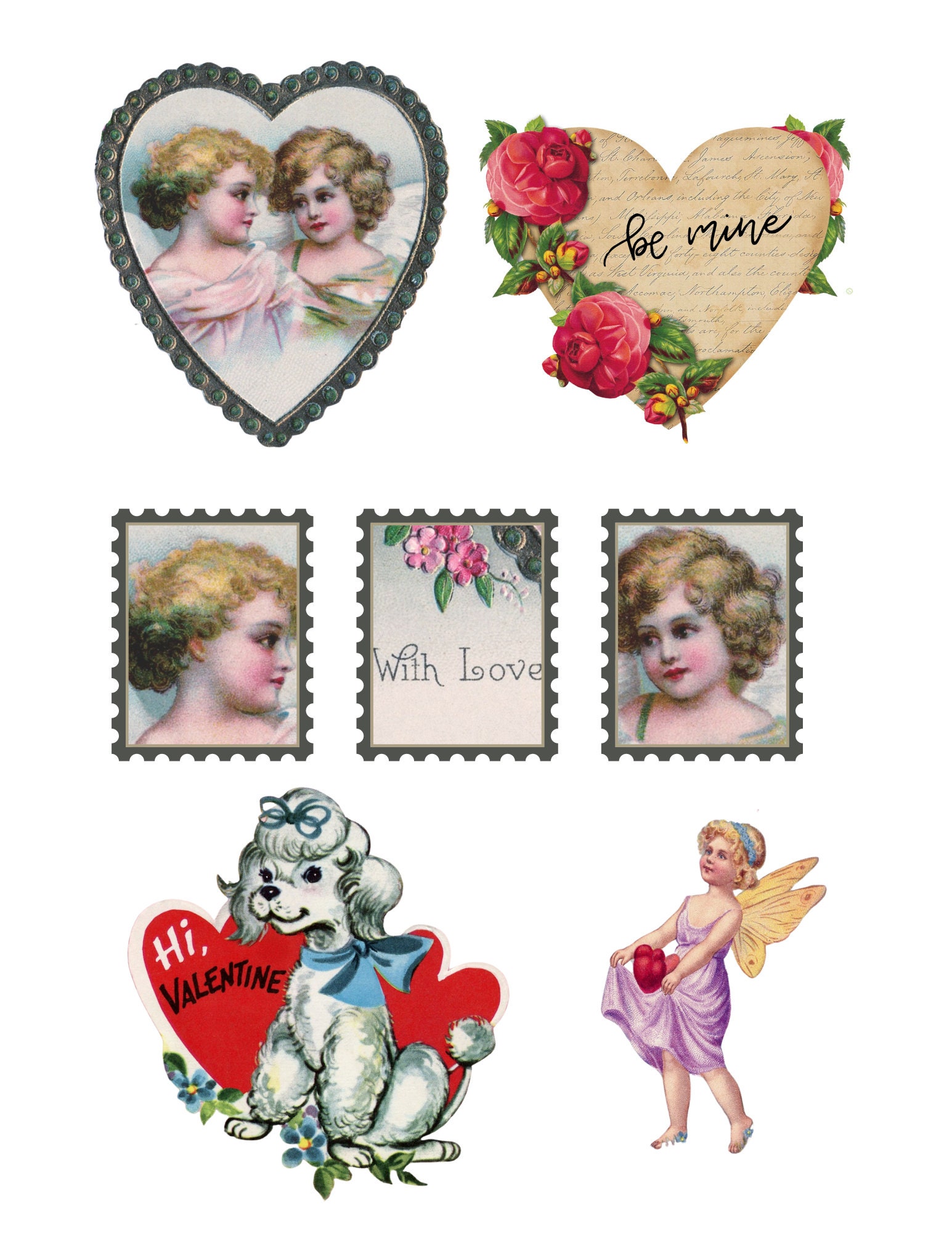 Vintage Valentine Ephemera Inspired by the Antiquarian Sticker Book for