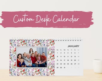 Custom 2024 Desk Calendar Personalized Photo Floral Calendar Gift for her gift for mom Custom Floral Desk Calendar Gift for grandparent