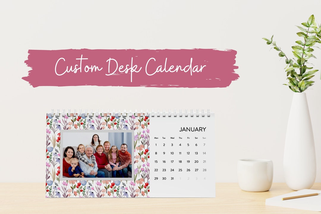 Custom 2024 Desk Calendar Personalized Photo Floral Calendar Gift for