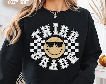 Sudadera retro para maestra de tercer grado, ideal para enseñar. Regalo perfecto para maestra de tercer grado. Sudadera escolar retro de cuello redondo para primaria.