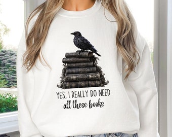 Book Crow Sweatshirt Custom Bookworm Cute Crewneck Reading Books Oversized Sweater Bookish Personal Gifts Reader Writer Gift Cozy Sweatshirt