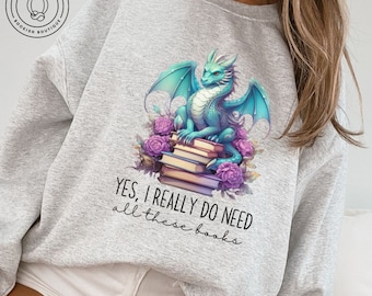 Dragon Reader Sweatshirt Book Dragon Gifts Oversized Crewneck Custom Bookish Sweater Personal Reading Books Gift Cute Bookworm Sweatshirts