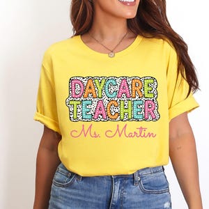 Custom Daycare Teacher Shirt, Personalized Daycare Teacher Gift, Custom Daycare Shirt, Matching School Staff Shirt, Cute Teacher Name Tee