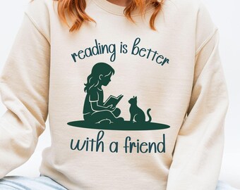 Bookish Cat Lover Sweatshirt, Book Lovers Sweater, Bookworm Sweatshirt, Reading Cat Owner Sweater, Reading Lovers Gift, Read Books Crewneck