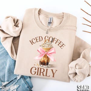 Iced Coffee Sweatshirt, Pink Bow Coquette Ice Coffee Sweatshirt, Cute Soft Girl Aesthetic, Coffee Lover Gift, Iced Coffee Crewneck Sweater