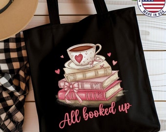 Book Lover Canvas Tote Bag Bookish Valentine Gift Tote All Booked for Valentine's Day Tote Bag Valentine Bookworm Teacher Tote Bag Gift