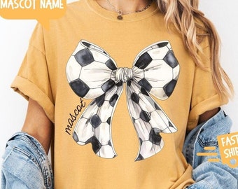 Custom Soccer Mascot Comfort Colors® Shirt Custom Soccer Team Name Shirt Game Day Mom Shirt Personalized Bow Coquette Sports Tee Soccer Gift