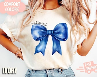Custom School Mascot Comfort Colors® Shirt School Spirit Tee Sports Team Name Shirt Game Day Mom Shirt Personalized Bow Coquette Teacher Tee
