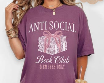 Anti-social Book Club Comfort Colors® Shirt, Bookish Coquette Lace Reading Shirt, Book Lover Shirt, Book Club Shirt, Introvert Bookworm Gift