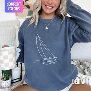 Comfort Colors® Sailboat Sweatshirt, Trendy Coastal Sailboat Crewneck, Nautical Sweater, Sail Boat Gift, Boat Captain Gift Sailor Sweatshirt