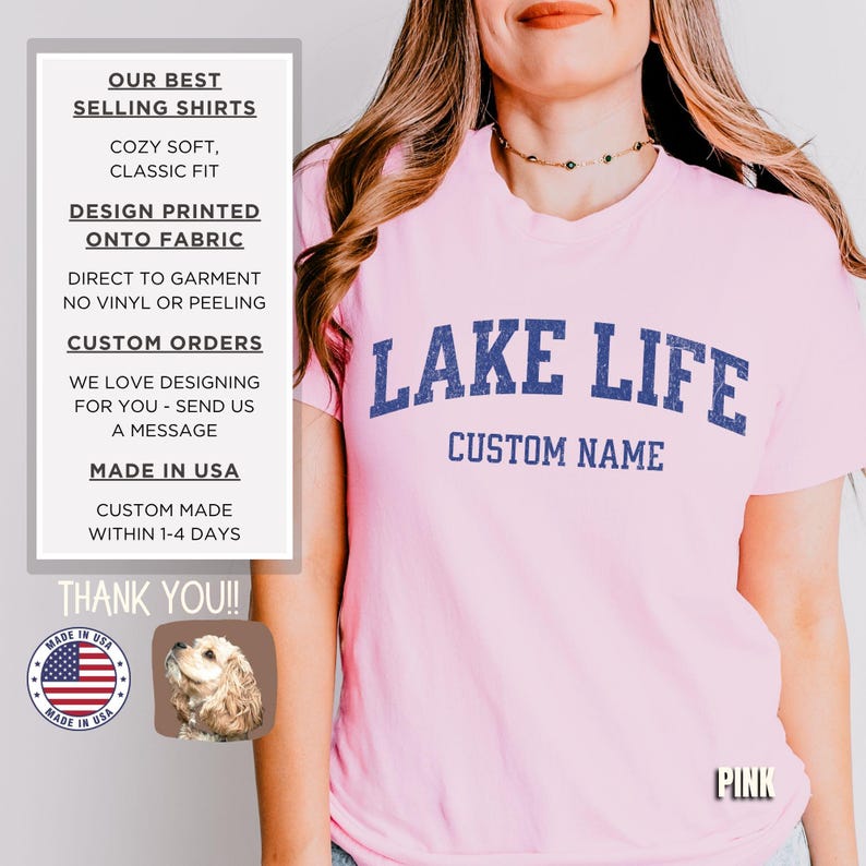 Chemise lac personnalisée, chemise week-end lac, cadeau personnalisé pour propriétaire d'une maison lac, chemise voyage en famille, t-shirt vacances lac, cadeau personnalisé pour amoureux du lac Pink