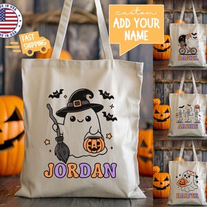 Personalized Trick or Treat Bag Custom Halloween Bag Halloween Tote for Kids Halloween Bag with Name Custom Tote Trick-or-Treat Candy Bags