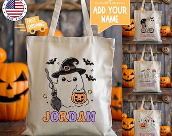 Personalized Trick or Treat Bag Custom Halloween Bag Halloween Tote for Kids Halloween Bag with Name Custom Tote Trick-or-Treat Candy Bags