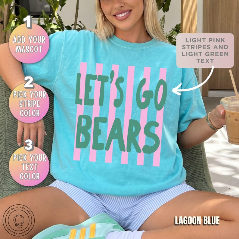 Custom Mascot Comfort Colors® T-shirt, Colorful Game Day Shirt, Personalized School Spirit Tee, Sport Team Shirt, Matching Mascot Tshirts Lagoon Blue