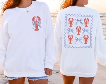 Lobster Sweatshirt, Sea Life Sweater, Coastal Girl Gift, Coquette Summer Sweater, Nautical Style, Trendy Coastal Crewneck, Lobster Sweater