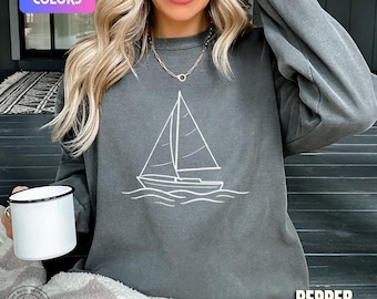 Comfort Colors® Sailboat Sweatshirt, Trendy Coastal Sailboat Crewneck, Nautical Sweater, Sail Boat Gift, Boat Captain Gift Sailor Sweatshirt