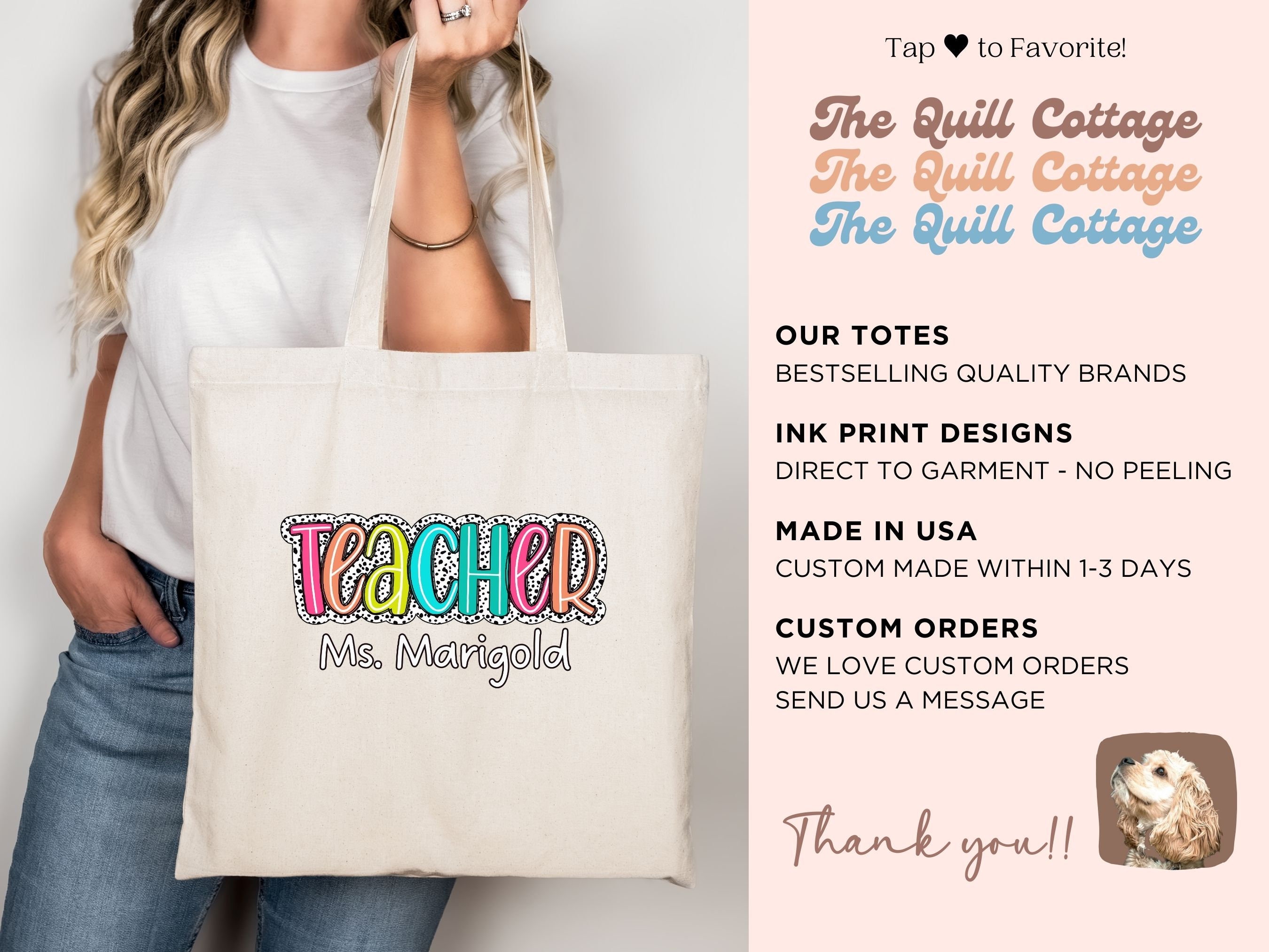 Custom Teacher Name Tote Bag Gifts Personalized Totes Elementary ...