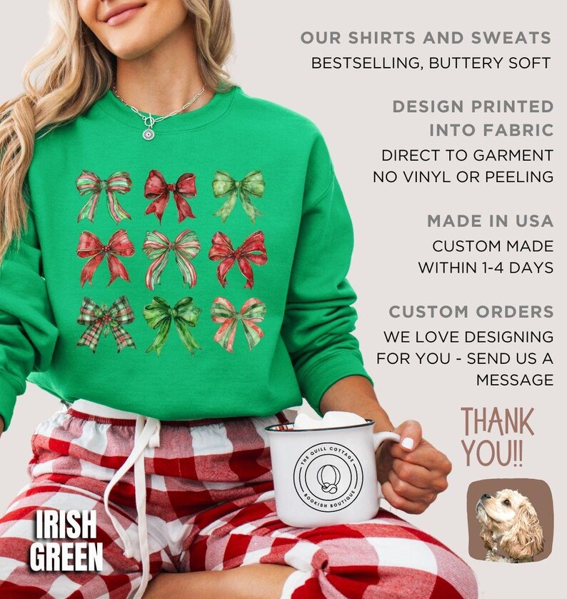 Christmas Bows Sweatshirt Coquette Merry Christmas Sweater Cute Holiday