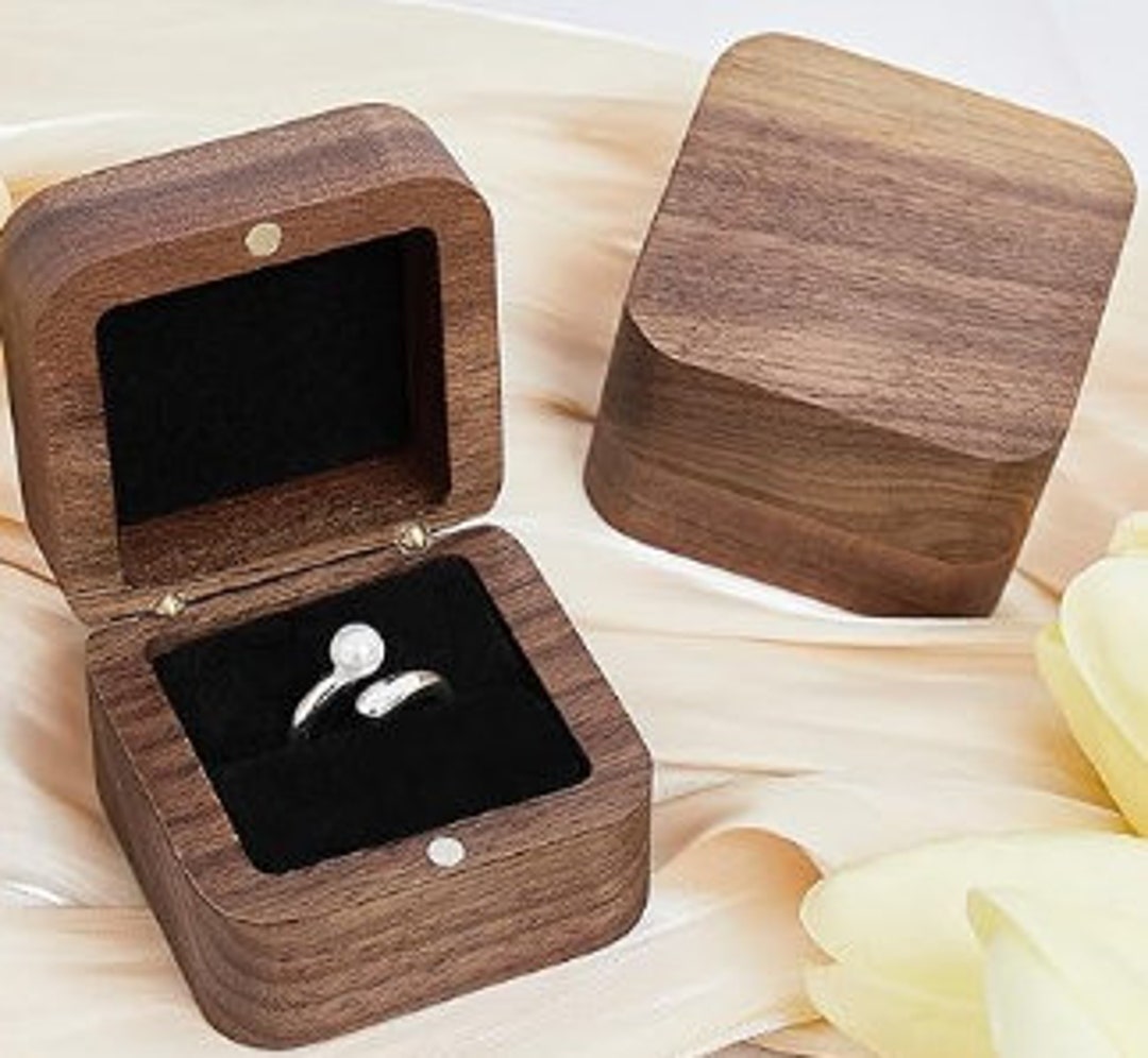 Personalized Engagement Ring Box Square Ring Bearer, Anniversary, Proposal Ring Box Holder