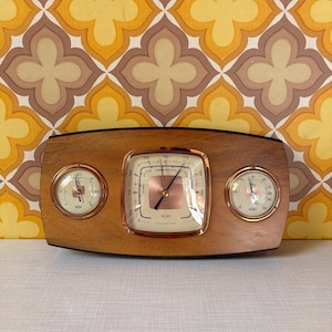 Sundo weerstation met thermometer, barometer en hygrometer, gemaakt van hout | jaren 1950/60 | Mid-Century | Vintage