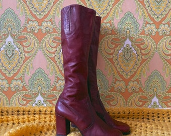 70er Jahre Stiefel aus rotem Leder (Größe UK 7 / EU 39-40) | Mid Century | Vintage | Rare