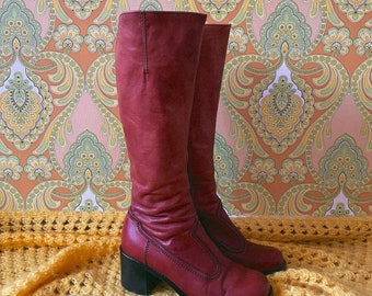70er Jahre Stiefel aus rotem Leder (Größe UK 6 / EU 38-39) | Mid Century | Vintage | Rare