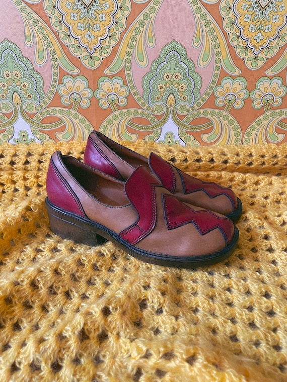70s Shoes Loafers With Platform in Brown and Red Leather size UK 5.5 EU 38.5 Mid Century Vintage Rare David Bowie Etsy