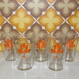 Set of 5 Bluna glasses / juice glasses in orange | 70s | Mid Century | Vintage