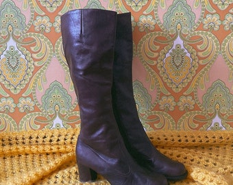 70er Jahre Stiefel aus braunem Leder (Größe UK 6,5 / EU 39) | Mid Century | Vintage | Rare