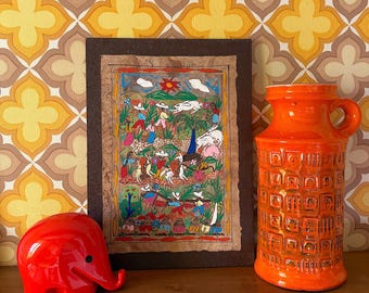 Mexican Amate painting / picture on wood | 1970s | Mid-Century | Vintage