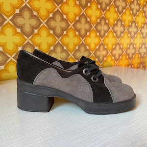 70s shoes / platform shoes in blue-grey suede with laces (UK 5.5 / EU 38.5) | Mid Century | Vintage | Rare
