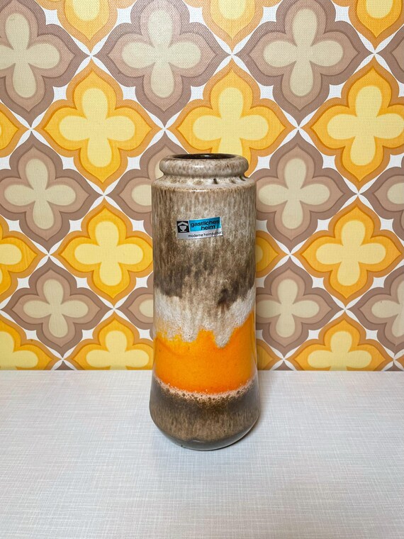 Fat Lava 花瓶 206 26 西ドイツ製、ブラウンとオレンジのセラミック製