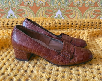 70er Jahre Schuhe / Pumps aus braunem Leder (Größe UK 5,5 / EU 38) | Mid Century | Vintage | Rare