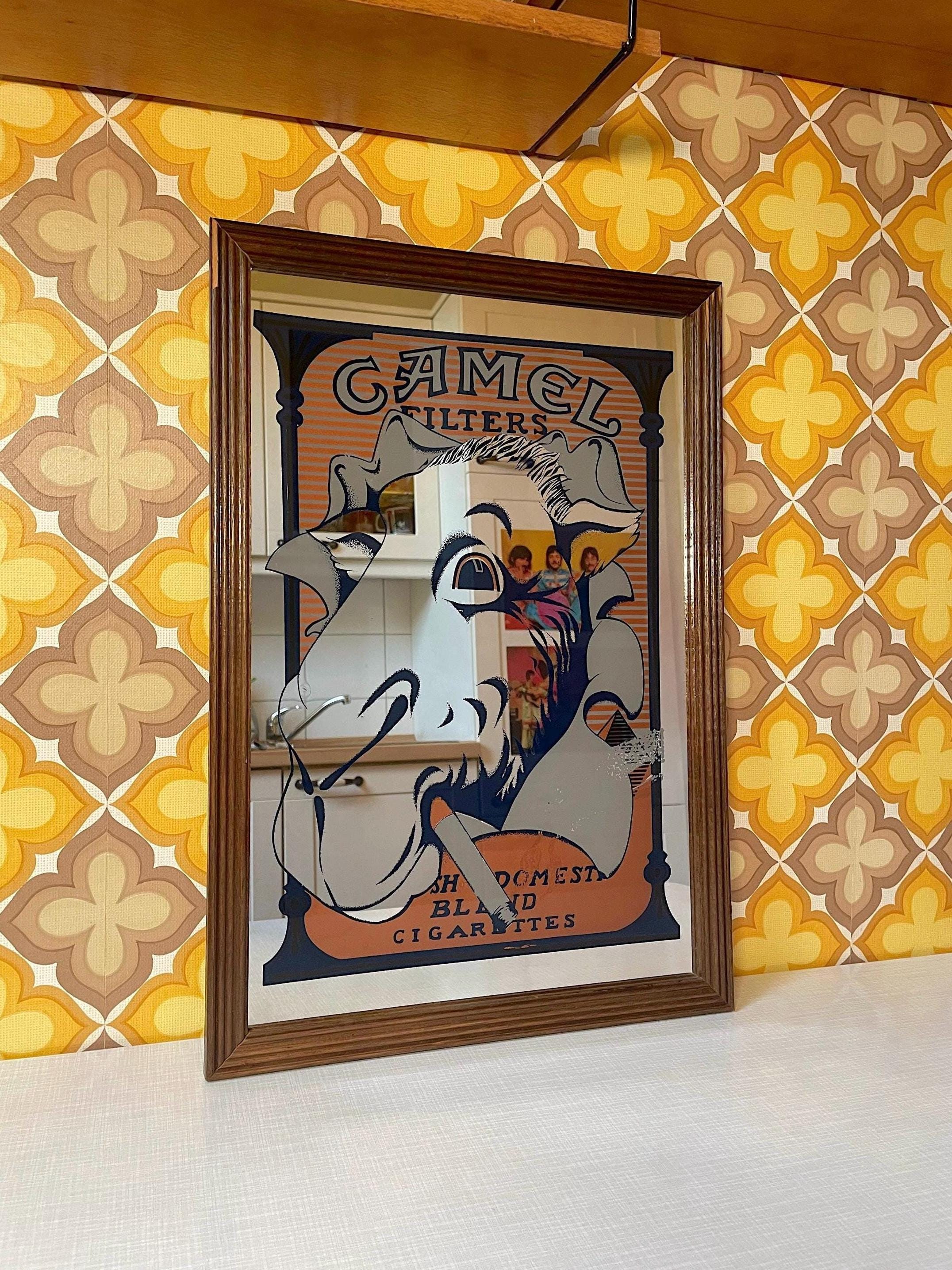 Large Camel Filters mirror / wall mirror / cigarette advertisement in a wooden frame | 60s 70s | Mid Century | Vintage