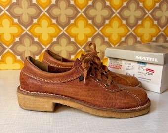 Chaussures à lacets années 70 / Chaussures en cuir marron | Pointure UK 5 / EU 38 | Style milieu du siècle | Vintage